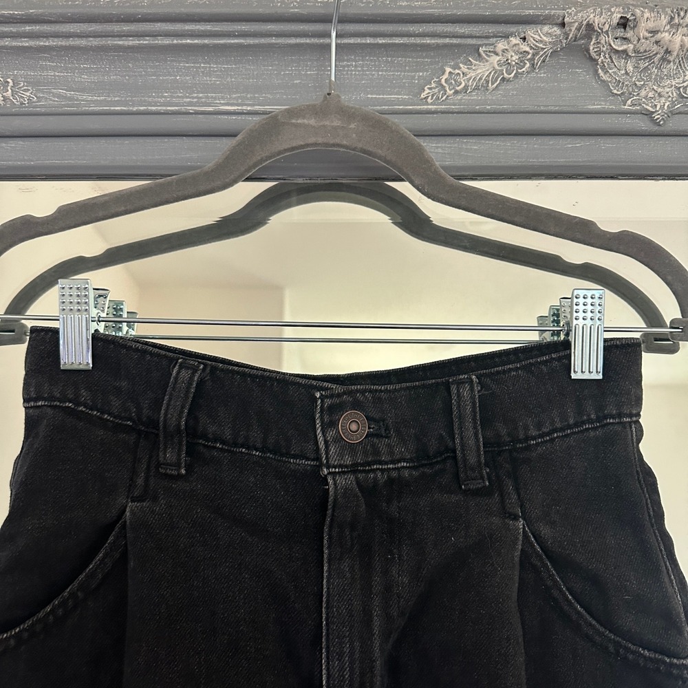 Free People Cosmico Flirt Cutoff Pleated Denim Mini Skirt A Line Rain Black 25 - Picture 7 of 11